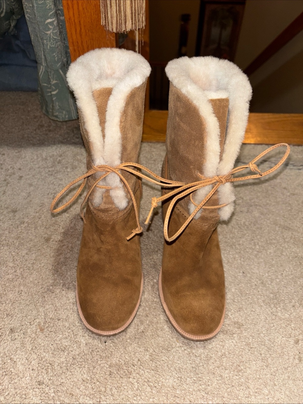 UGG Chestnut Suede Shearling Lace-Up Winter Boots